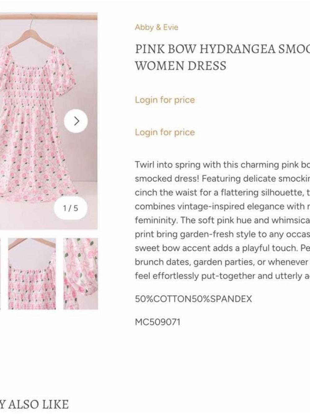 Abby & Evie Pink Bow Hydrangea Smocked Midi Dress